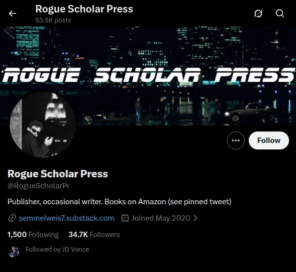 Rogue Scholar Press's account on X (Screenshot date: 03/23/2026).