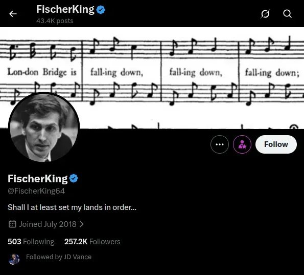 FischerKing’s account on X (Screenshot date: 03/23/2026).